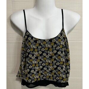 Anthropologie E (hanger) M Black Blue White Gold Daisy Sheer Layer Crop Top M